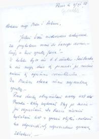 Portada:Carta dirigida a Aniela y Arthur Rubinstein. París (Francia), 04-11-1958
