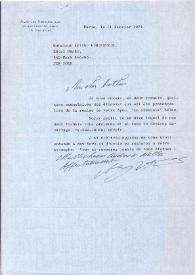 Portada:Carta dirigida a Arthur Rubinstein. París (Francia), 31-01-1974