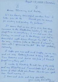 Portada:Carta dirigida a Aniela y Arthur Rubinstein. Chateau d' Oex, Vaud (Suiza), 19-07-1958