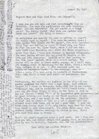 Portada:Carta dirigida a Aniela y Arthur Rubinstein. Nueva York, 14-08-1970