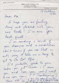 Portada:Carta dirigida a Aniela Rubinstein. Nueva York, 17-10-1986