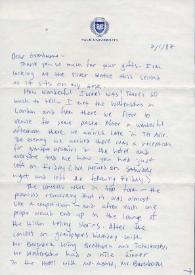 Portada:Carta dirigida a Aniela Rubinstein. New Haven, Connecticut (Estados Unidos), 01-02-1987