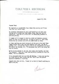 Portada:Carta dirigida a Aniela Rubinstein. Nueva York (Estados Unidos), 25-08-1964