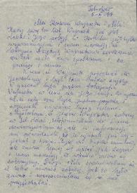 Portada:Carta dirigida a Aniela y Arthur Rubinstein. Tel Aviv (Israel), 05-11-1977
