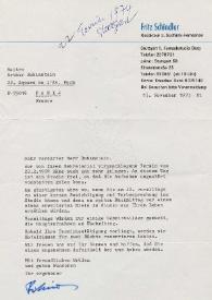 Portada:Carta dirigida a Arthur Rubinstein. Stuttgart (Alemania), 13-11-1973