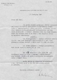 Portada:Carta dirigida a Aniela Rubinstein. Nueva York (Estados Unidos), 17-11-1988