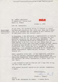 Portada:Carta dirigida a Arthur Rubinstein. Nueva York, 04-10-1974