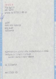 Portada:Telegrama dirigido a Arthur Rubinstein. Varsovia (Polonia), 27-01-1981