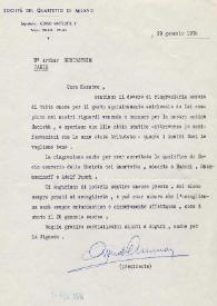 Portada:Carta dirigida a Arthur Rubinstein. Milán (Italia), 29-01-1976