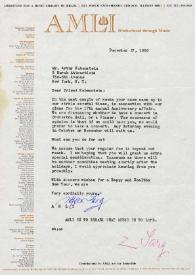Portada:Carta dirigida a Arthur Rubinstein. Chicago (Illinois), 27-12-1966