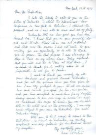 Portada:Carta dirigida a Arthur Rubinstein. Nueva York (Estados Unidos), 23-09-1958
