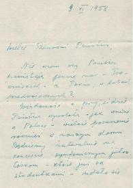 Portada:Carta dirigida a Aniela y Arthur Rubinstein. Varsovia (Polonia), 09-06-1958