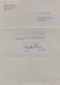 Portada:Carta dirigida a Aniela Rubinstein. Biot (Francia), 28-05-1986