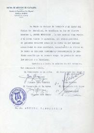 Portada:Carta/recibo a Arthur Rubinstein. Barcelona, 13-10-1956