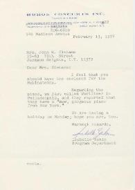 Portada:Carta dirigida a Clara H. Clemans. Nueva York, 13-02-1976