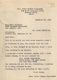 Portada:Carta dirigida a Arthut Rubinstein. Beverly Hills (California), 30-12-1972