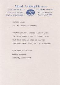 Portada:Carta dirigida a Arthur Rubinstein. Canbury (Conneticut)