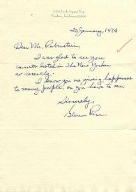 Portada:Carta dirigida a Arthur Rubinstein. California, 20-01-1974