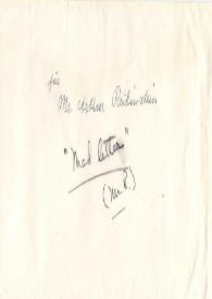 Portada:Carta dirigida a Arthur Rubinstein. Nueva York, 28-12-1973