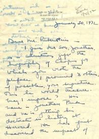 Portada:Carta dirigida a Arthur Rubinstein. Nueva York, 30-01-1972