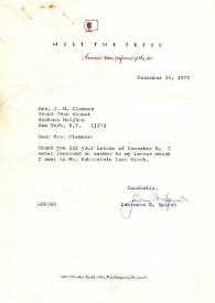 Portada:Carta dirigida J. N. Clemans. Washington, 14-12-1970