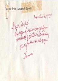 Portada:Carta dirigida a Arthur Rubinstein. Nueva York, 18-03-1971