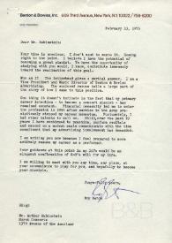 Portada:Carta dirigida a Arthur Rubinstein. Nueva York, 13-02-1975