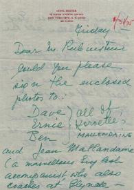 Portada:Carta dirigida a Arthur Rubinstein. Nueva York, 31-01-1975