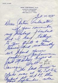 Portada:Carta dirigida a Arthur Rubinstein. Nueva York, 12-02-1975