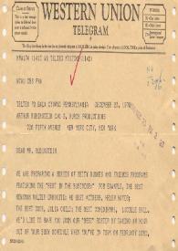 Portada:Telegrama dirigido a Arthur Rubinstein, 23-12-1970