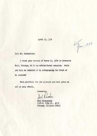 Portada:Carta dirigida a Arthur Rubinstein. Chicago (Illinois), 21-04-1976