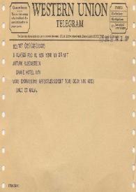 Portada:Telegrama dirigido a Arthur Rubinstein. Nueva York, 29-01-1969