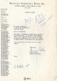 Portada:Carta dirigida a Arthur Rubinstein. Nueva York, 20-10-1966