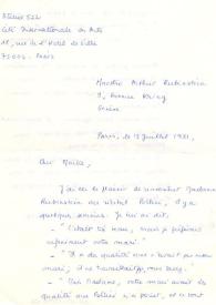 Portada:Carta dirigida a Arthur Rubinstein. París (Francia), 15-07-1981