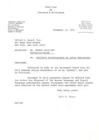 Portada:Carta dirigida a Alfred A. Knopf. NuevaYork, 26-11-1971