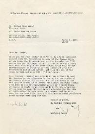 Portada:Carta dirigida a Irving Paul Lazar (Agente Literario). Franckfurt (Alemania), 09-03-1973