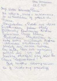 Portada:Carta dirigida a Aniela Rubinstein. San Francisco (California), 25-06-1971