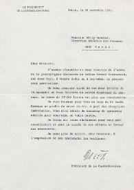 Portada:Carta dirigigida a Willy Monnier. Berna (Suiza), 16-11-1971