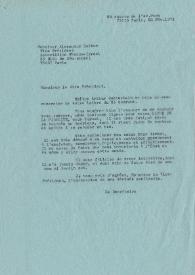 Portada:Carta dirigida a Alexandre Reiter. París (Francia), 28-02-1974