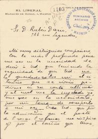Portada:Carta manuscrita con membrete de El Liberal … Madrid