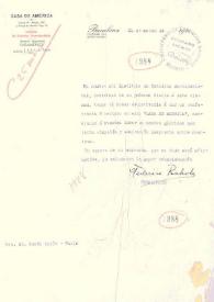 Portada:Carta mecanografiada con membrete de la Casa de América de Barcelona