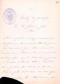 Portada:Carta de Francisco de Asís Vera a Fidel Fita preguntando por los manuscritos árabes que le ha enviado
