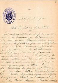 Portada:Carta de Francisco de Asís Vera a Fidel Fita sobre hallazgos en Chipiona depositados en el Museo / Museo Arqueológico (Cádiz)