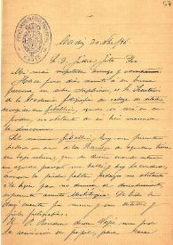 Portada:Carta de Francisco de Asís Vera a Fidel Fita pidiendo papel de calco para el padre Rendón, de Vejer y anunciando que espera otro "cipo de importancia"