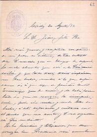 Portada:Carta de Francisco de Asís Vera a Fidel Fita comunicando el envío de la descripción de un cipo / Prensa: \"La Enseñanza\"