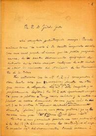 Portada:Carta de Fco. Simón a F. Fita comunicándole el envío de cuatro impostas sacadas de los documentos epigráficos descubiertos en la calle Mayor de Palencia. No se adjuntan