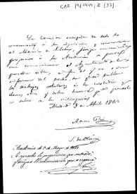 Portada:Informe de la Comisión de Antigüedades en el que se propone que se pida al Ayuntamiento de Elche un informe sobre el estado de los trabajos relativos a la conservación del mosaico.