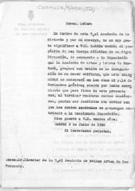 Portada:Minuta de oficio en la que se da por enterado sobre la concurrencia de la Real Academia de Bellas Artes de San Fernando a la exposición que la Academia de Artes y Letras de Nueva York prepara con motivo de la inauguración del nuevo edificio; asimismo pide que al terminar el curso académico remitan los envíos con que se propongan contribuir a esa Exposición