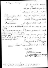 Portada:Oficio en el que se solicita a la Academia información sobre los descubrimientos de Nicolás Díaz y Pérez