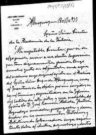 Portada:Carta de remisión de la copia del cuaderno, cuyo original está en el Archivo del Duque de Alburquerque, más el inventario de objetos recogidos en el lugar y depositados en la iglesia del Castillo y una medalla propiedad de José Ramón Mélida